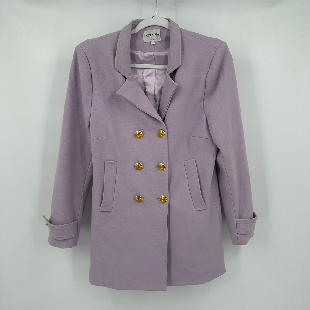 Patty Kim New York Womens Lavender Double Breasted Blazer Coat Gold Buttons S